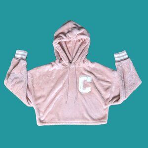 Champion Soft Rose Gold Pink Fleece Cropped Hoodie Size M Preowned